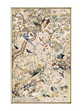 新中式东方花鸟刺绣风装饰画客厅走廊法式竖版挂画玄关书房壁挂
