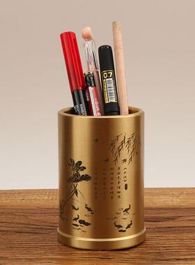 实心公铜筒件黄铜笔113筒摆家居办室收纳笔筒笔摆饰