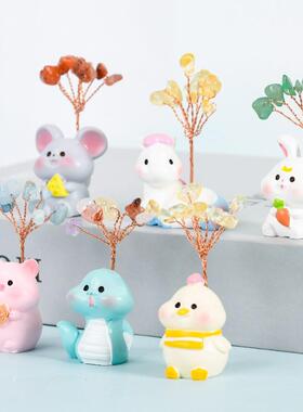 十二生肖底座水晶树摆件工艺品紫晶发财树居家办公桌面许愿树饰品