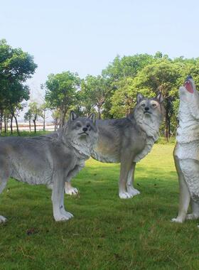 仿狼摆玻件璃钢雕塑户0001外园林公景观动物模型园景区草坪真小摆