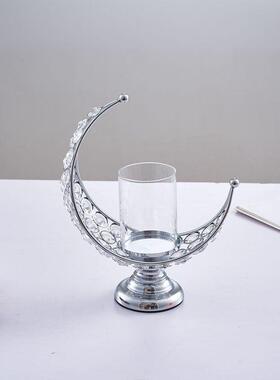 新款热销现代简约家居水晶装饰品卧室客厅展台金属工艺月亮小烛台
