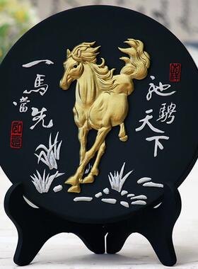 高档活饰炭工艺品马到成雕功办公室摆件电视柜装品摆性设客厅家居