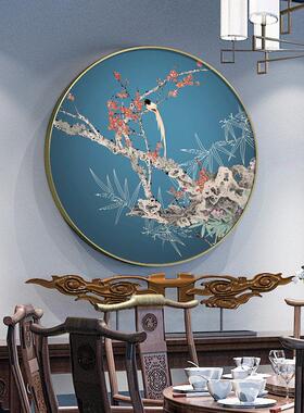 喜上眉梢梅花圆形挂画新中式玄关装饰画走廊过道壁画花鸟客厅墙画