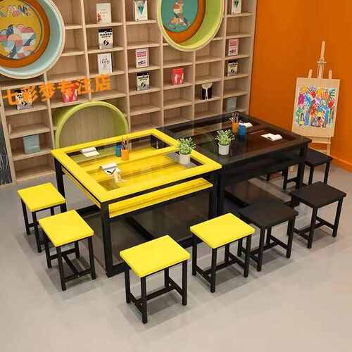 儿童美术桌画室桌子儿童画画手工桌幼儿园小学桌子书法桌钢化玻璃 - 图2