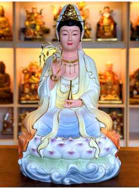 新款观音菩萨家供奉观佛像陶瓷观汉白玉音菩萨家用供奉观音音用佛
