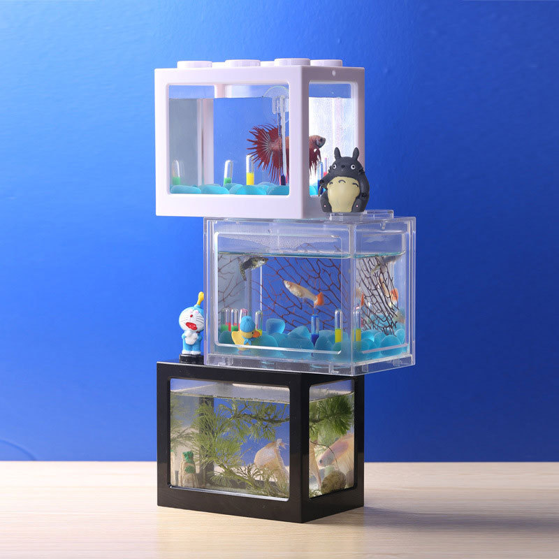 小型积木盒鱼缸泰国斗鱼专用鱼缸小型桌面鱼缸生态造景创意小鱼缸 - 图1