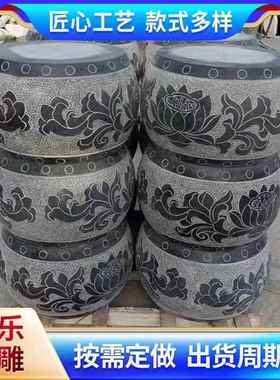 莲花石柱墩雕花工艺青石仿古柱顶石古建园林庭院做旧