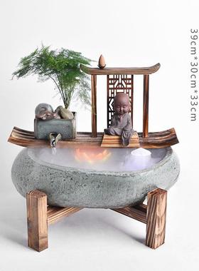 高档扇创意回流陶瓷办公室桌面客陶厅水香装置流风水饰品招财开礼