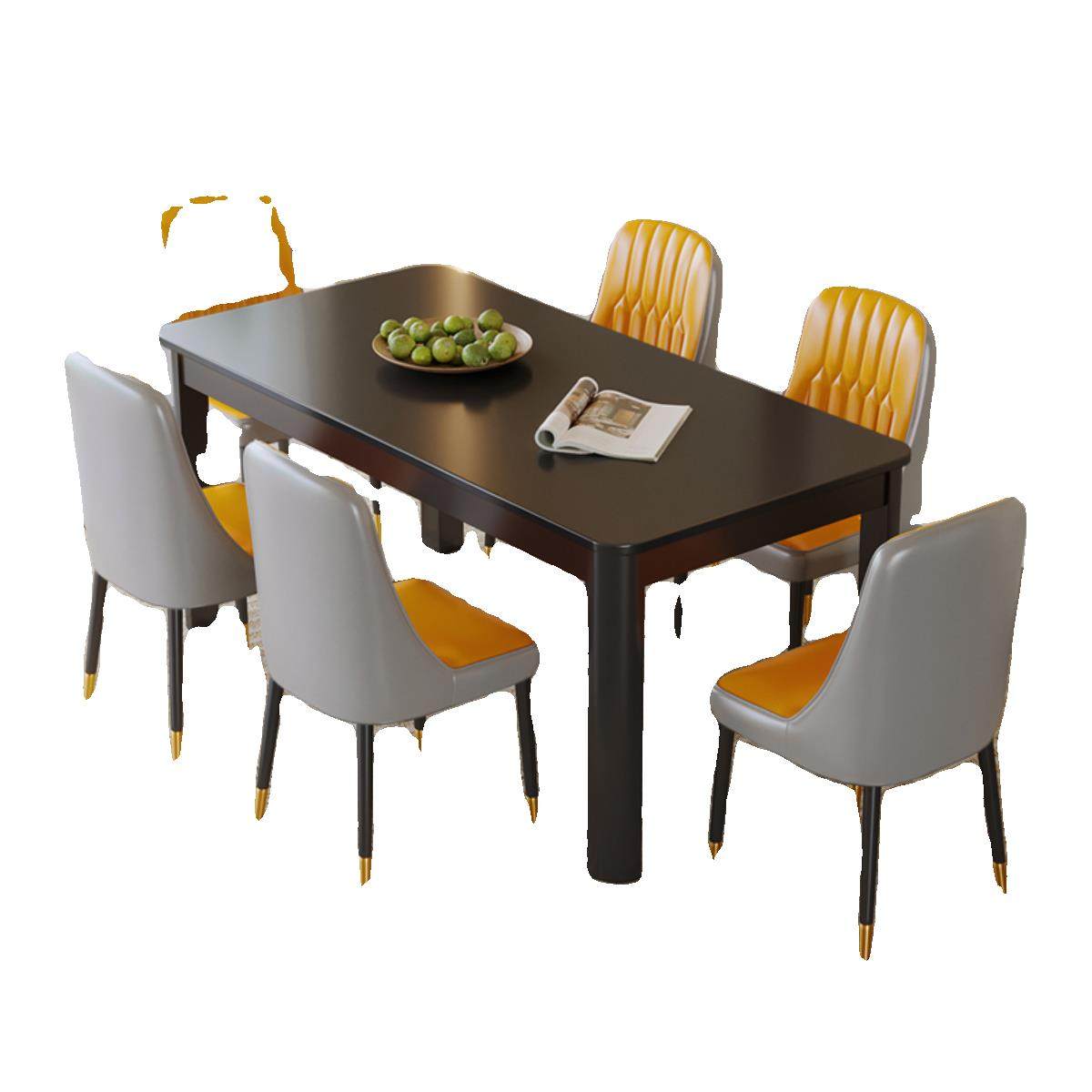 北欧岩板餐桌椅组合长方形金属仿实木家用小户型吃饭桌子椅子一套,淘宝优惠券,粉丝福利购,淘宝优惠卷