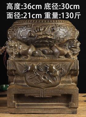山西古建筑天然青石整料彷古雕刻四狮子抱鼓石雕门墩方石墩石底座