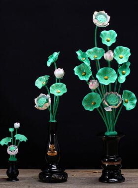 供家用堂常花前供花莲花荷花3朵庙鎏金花菩萨花堂摆件