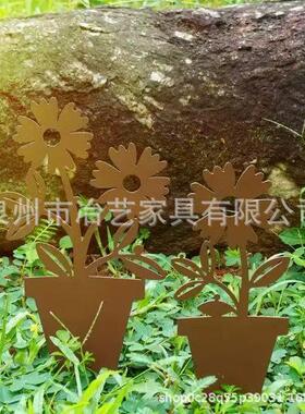 跨境新款生锈家庭花盆装饰室外铁片工艺品金属植物插件