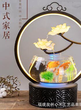 新款直销桌面陶瓷鱼缸喷泉流水摆件客厅办公室生财电视柜店铺玄关