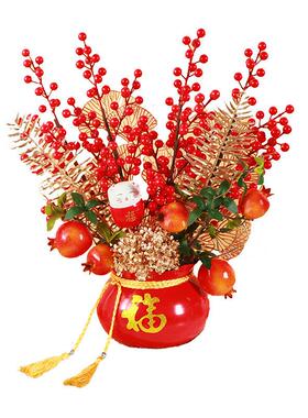 春节除夕花祝福桶材料包DIY财富水果插花装饰饰品人造花乔迁新年