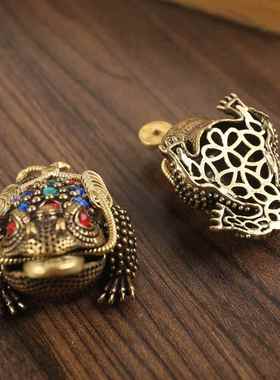 黄铜镂空三足金蟾客厅书房办公室摆件创意工艺品咬钱小铜器