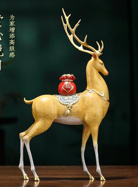 大世黄铜QT23226鹿上有钱梅花鹿摆家居件客厅酒柜装饰品家乔迁新