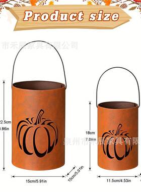 生锈南瓜主题金属铁艺南瓜桶，烛火盛放桶万圣节节日氛围装饰