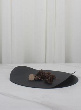 现代轻奢黑色几何托盘高档样板间客厅玄关托盘客厅餐厅饰品