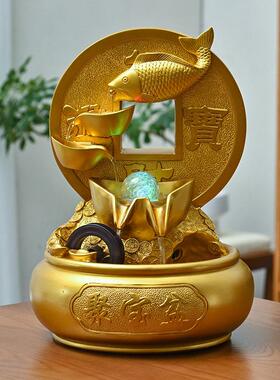 招财流水摆件循环水景观聚宝盆客厅玄关办公室风水轮开 业乔迁礼