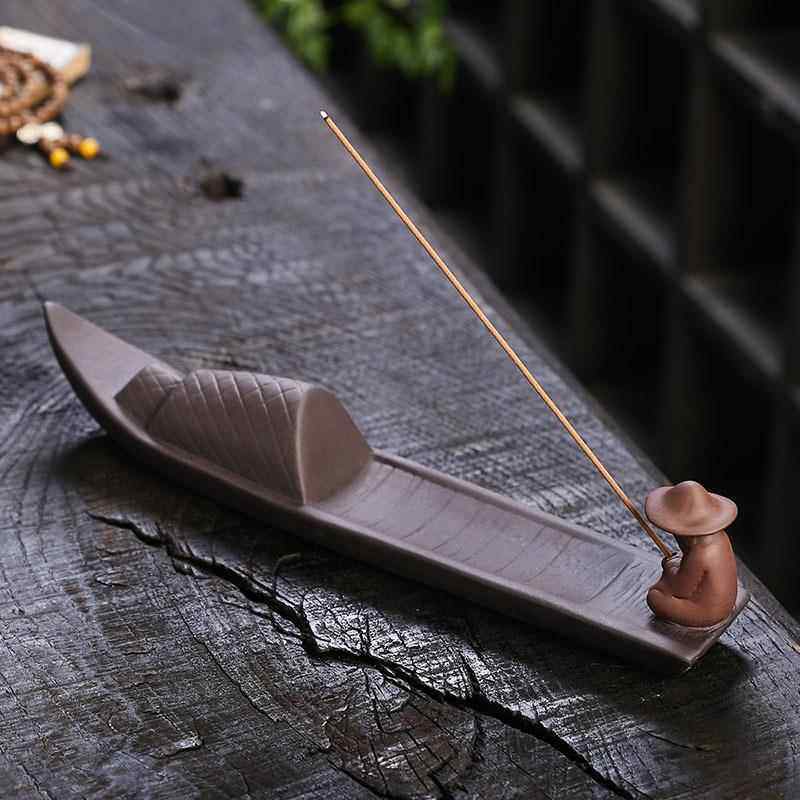 跨境紫砂竹排渔翁线香香炉 创意老翁钓鱼茶道家用卧香炉香座摆件,淘宝优惠券,粉丝福利购,淘宝优惠卷