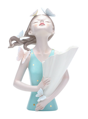 北蝴欧蝶奢RRW2013女孩花盆瓶树脂工艺品创意家居桌面软装装饰品