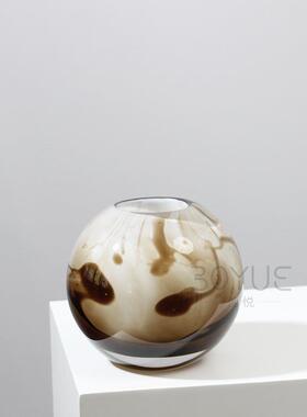 现代简约轻奢花纹气泡底琉璃花瓶样板间客厅玄关桌面插花家居装饰