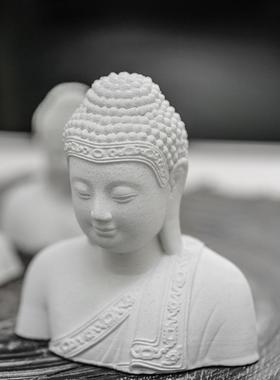中式禅意水泥佛头像鱼缸微景观造景家居玄关桌面人物装饰品摆件