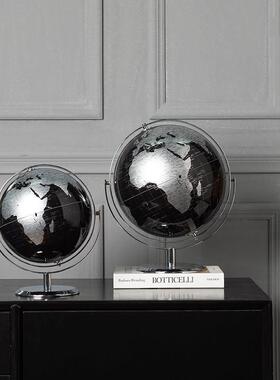 现代轻奢金银黑色地球仪摆件简约样板间书房客厅玄关办公室装饰品