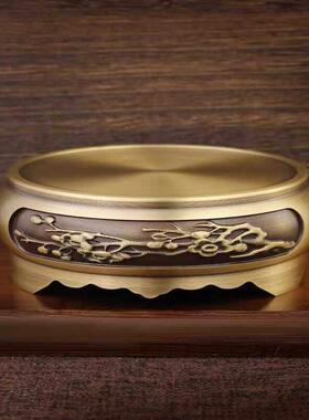 黄铜百福米缸聚宝盆底座铜葫芦家用圆形摆件招财进宝渔夫山水底座