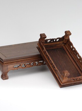 雕刻长方形底托石头奇石底座花盆鱼缸木托架装饰品室内增高摆件