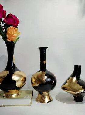 中式黑金陶瓷摆件样板房家居桌面书架背景墙陶瓷工艺软装饰品摆件