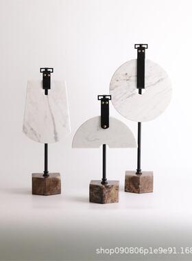 新中式玉石摆件书房博古架玄关软装几何大理石平安扣工艺装饰品