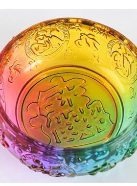 琉璃福字聚宝碗摆件家居玄关装饰开业招财礼品黄水晶五福聚宝盆