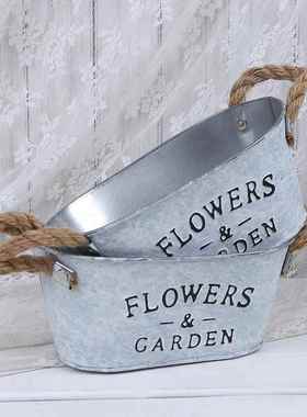 铁艺花盆装饰家居花器阳台铁皮花篮花桶摆件多肉盆栽工艺品白色