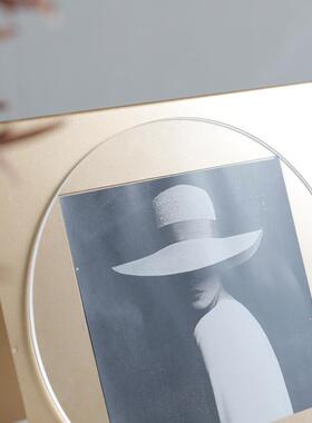 简约现代几何拼贴金属相框轻奢摆件时尚样板房酒店卧室床头柜装饰