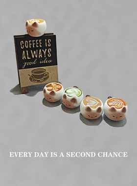 可爱立体猫咪拉花咖啡杯潮玩diy办公桌工位屏幕装饰摆件车载饰品