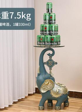 大象落地摆件客厅大型号装饰品移动茶几电视柜边几中式象托 托盘