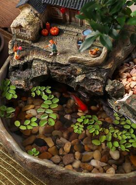 桌面微景观小鱼缸流水摆件循环水客厅办公室装饰开业乔迁新居礼品