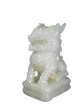 天然阿富汗白玉麒麟摆件纯手工玉石麒麟一对客厅玄关家居装饰品