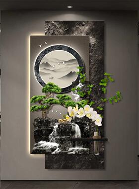 流水生财玄关装饰画轻奢立体砂岩走廊过道壁灯画高级感入户门挂画