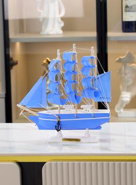 创意一帆风顺帆船摆件仿真模型船木船地中海客厅海盗船装饰品礼物