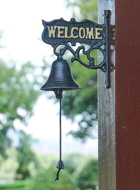 欧式复古欢挂迎光双CEL面牌入户铃铁艺门铃手摇铛户外庭铃院墙壁