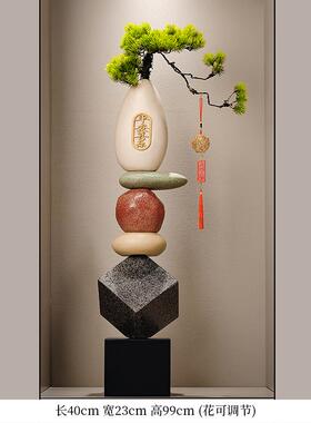 正品新中式招财陶元宝细长高瓷瓶入户玄关摆件客厅迎花客松花艺装