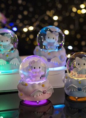 天使翅膀可爱小猫迷你发光水晶球送儿童生日礼物学生桌面创意摆件