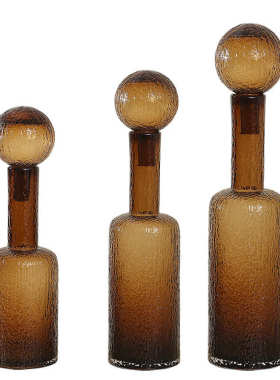 棕色玻璃烛台带盖子球色料香薰高级感软装花瓶工艺氛围感摆件批发