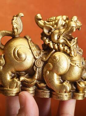 一对黄铜貔貅公母双皮休招财皮丘摆件家居工艺品摆设办公室景区