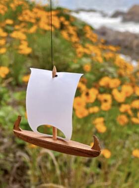 丹麦帆船木雕装饰动态平衡吊饰柚木装饰品室内背景墙壁挂摆件