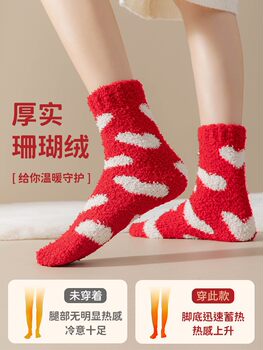 ປີໃຫມ່ Socks ສີແດງຂອງແມ່ຍິງລະດູຫນາວຫນາອົບອຸ່ນ Zodiac ປີ furry ນອນ Socks Zodiac ມັງກອນປີໃຫມ່ສີແດງກ່ອງຂອງຂວັນ