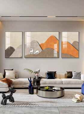 网红现抽代简约客厅装饰画金山象联画沙发三背福景墙挂鹿画高档墙