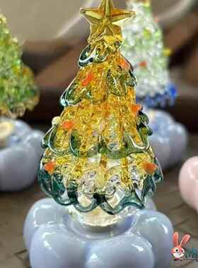 圣诞节桌面创意装饰景德镇转转圣诞树玻璃琉璃旋转圣诞树转转摆件